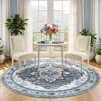 RELEANY Area Rugs Round 5ft Washable Non-Slip, Floral Vintage Distress - Image 2