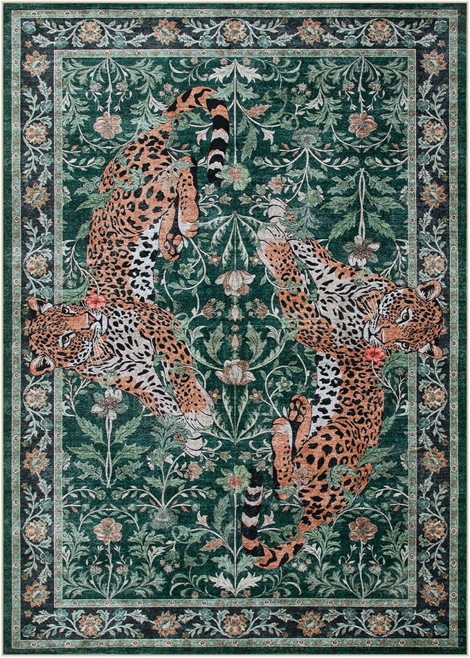 Moynesa Leopard 5x7 Area Rug, Boho Washable Living Room Rug, Non Slip Rugs - Image 2