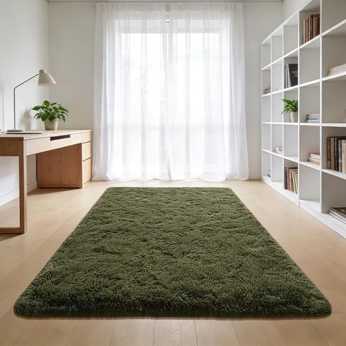Andecor Shag Area Rug for Living Room, 3x5 Feet Olive Green Soft Fluffy Indoor - Image 6