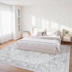 5x7 Area Rugs for Bedroom:Gray Washable Vintage Medallion Rug Non-Slip Soft Low - Image 2