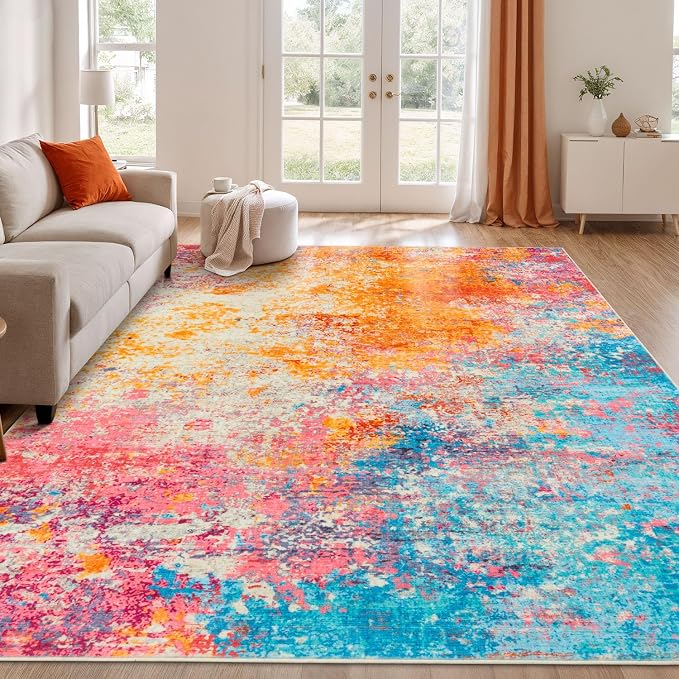 Rugflix 6x9 Area Rugs for Living Room, Washable Colorful Rainbow Rug by RugflixAreaRugs