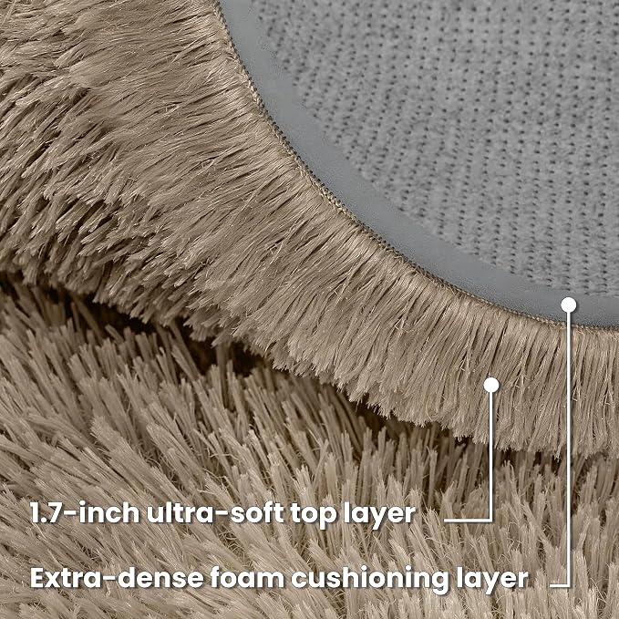 Gray Camel Round Fluffy Rug 6ft, Soft Bedroom Circle Rugs Mats - Image 7