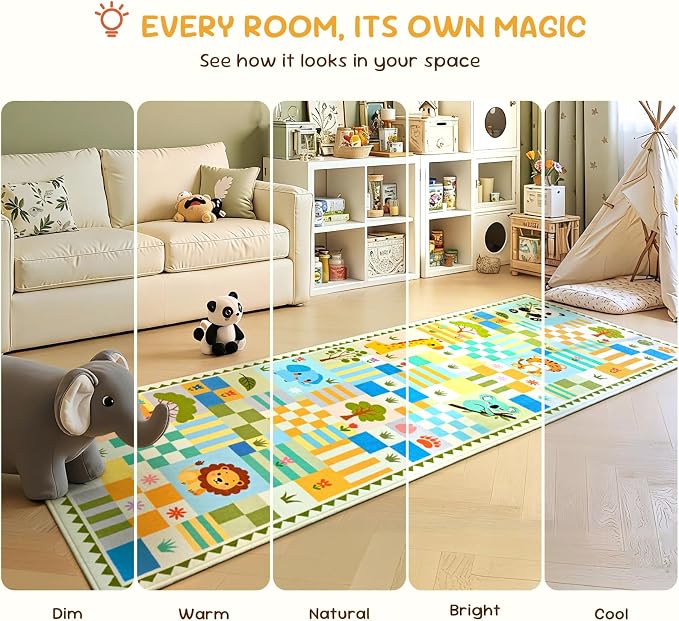 Green Runner Rug for Kids Bedroom, Kids Hallway Washable Rug, Soft Non-Slip - Image 4