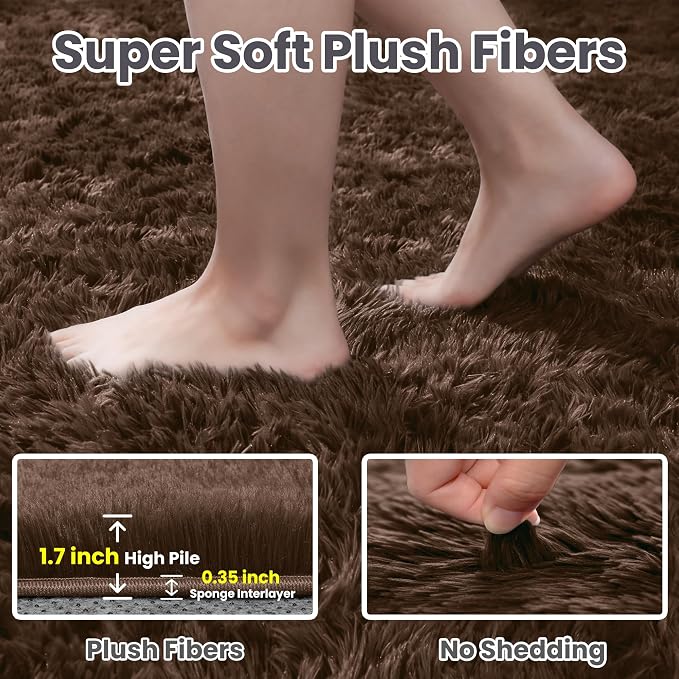 5x7 Area Rugs for Living Room Rug: Soft Fluffy Shag Brown Rugs for Bedroom - Image 5
