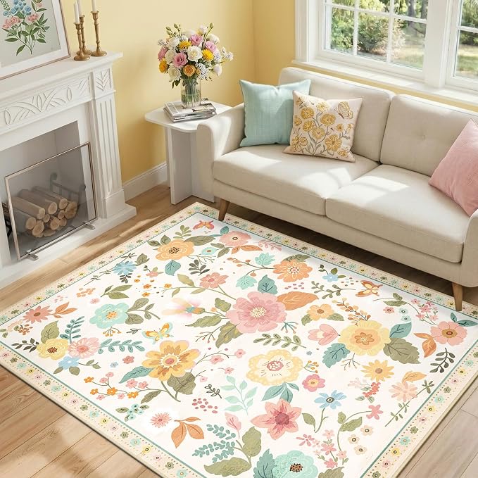 RELEANY Floral 3x5 Area Rugs Washable Print Boho Cute Carpet Non Slip Flower - Image 2