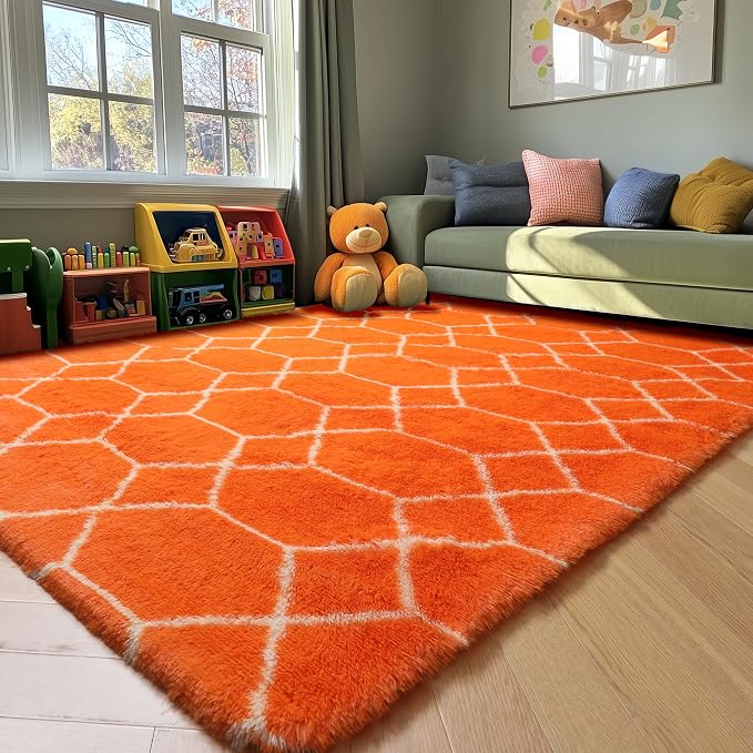 ONASAR Area Rugs for Bedroom Living Room, 4x6 Fluffy Orange and White Throw Rug - Image 9
