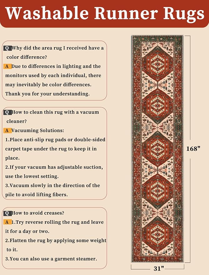 SERISSA Runner Rug for Hallways, Extra Long Boho Rug Ultra Soft Vintage - Image 2