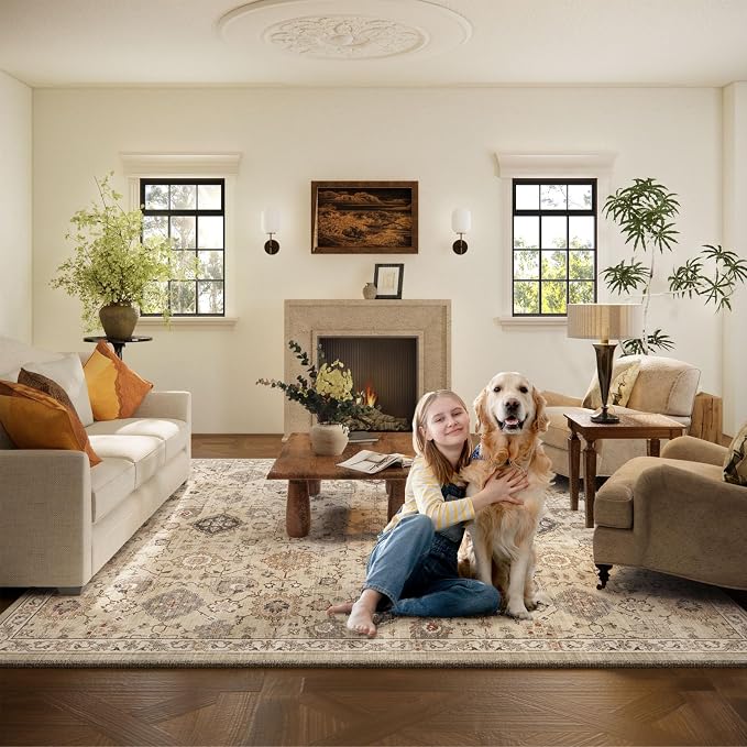 Machine Washable Rug for Living Room: 5x7 Area Rugs Boho Vintage Rug Stain - Image 8