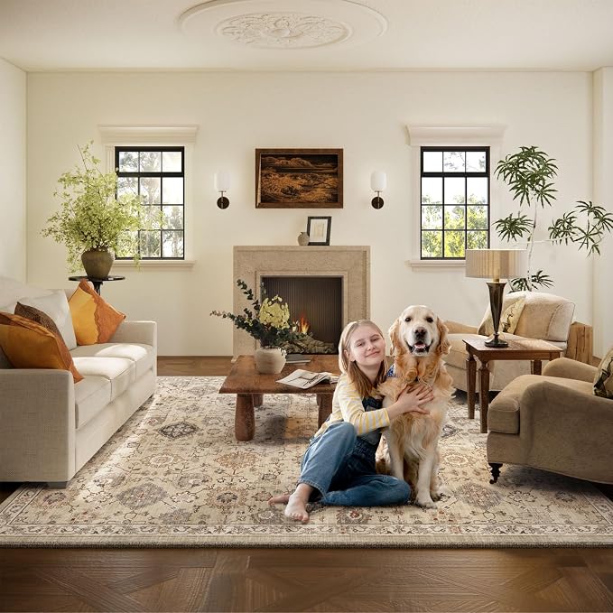 Machine Washable Rug for Living Room: 9x12 Area Rugs Boho Vintage Rug Stain - Image 6