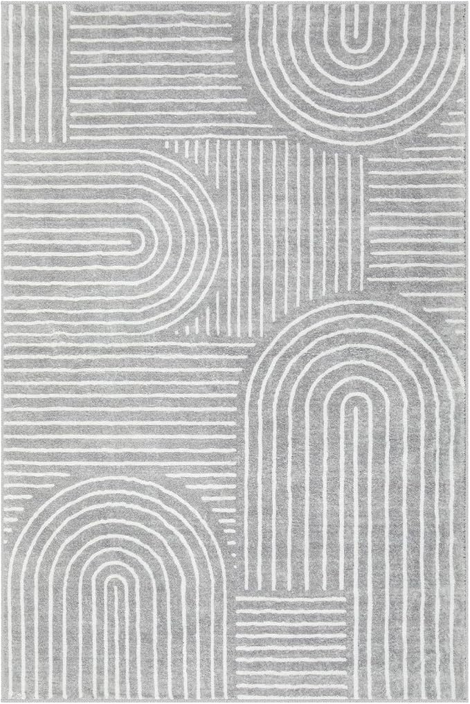 Lahome Abstract Washable Rugs, Soft Area Rugs 4x6 Non-Slip Grey Rug - Image 8
