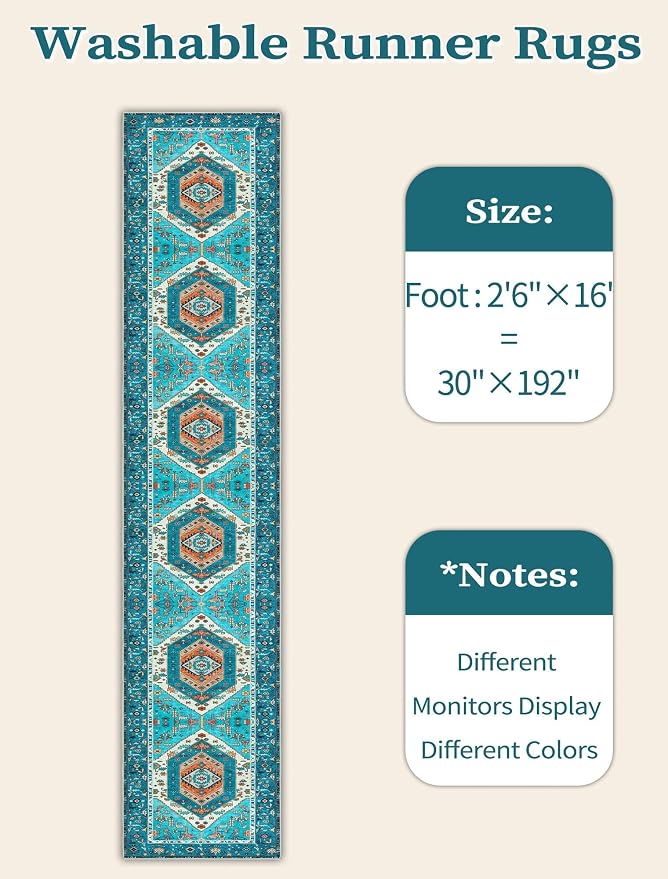 SERISSA Runner Rug for Hallways, Extra Long Boho Rug Ultra Soft Vintage Blue - Image 6