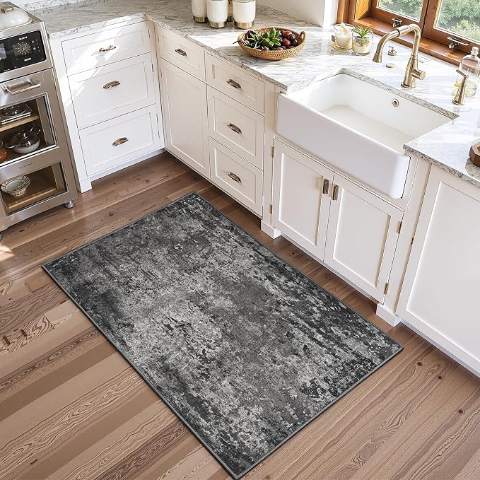 Entrance Rugs Indoor 2x4 Black Entry Rug Washable Abstract Black Small Area Rug - Image 2