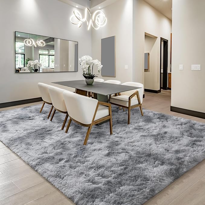 BENRON Fluffy Rugs for Living Room 5x8 Tie-dye Grey, Washable Large Area Rugs - Image 6