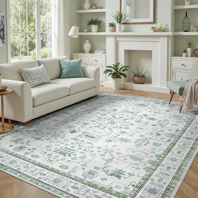 DCX Green 8x10 Rug, Kid & Pet Friendly by DCXWashableRug