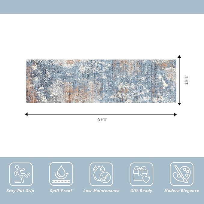 2x6 Non-Slip Washable Kitchen Runner Rug – Modern Abstract Carpet Runner - Image 2