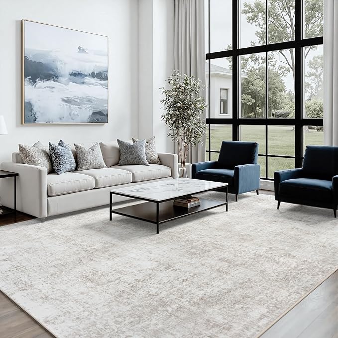 Area Rug 8x10 Living Room Rug Washable: No-Slip Abstract Soft Thin Large Light - Image 3