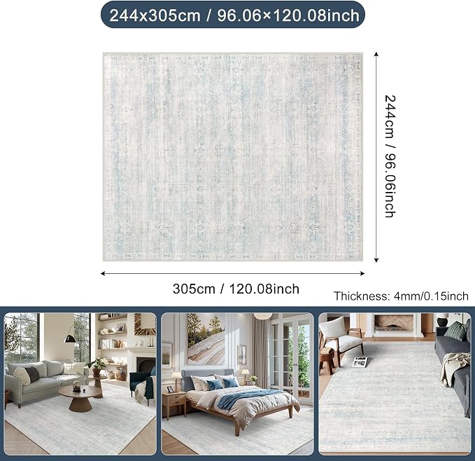 Lahome Blue Rugs for Living Room, 8x10 Distressed Light Blue Area Rugs for - Image 2