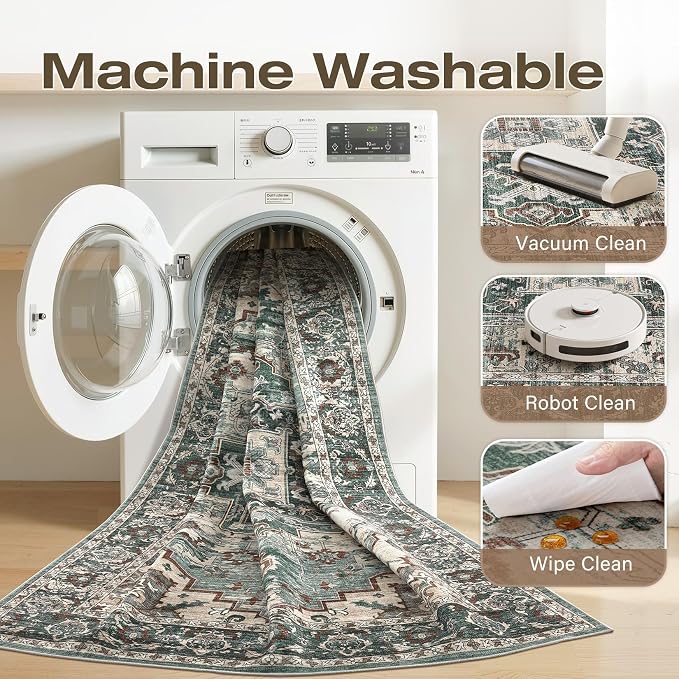 6x9 Area Rugs Living Room: Washable Vintage Rug Large Non-Slip Stain Resistant - Image 2