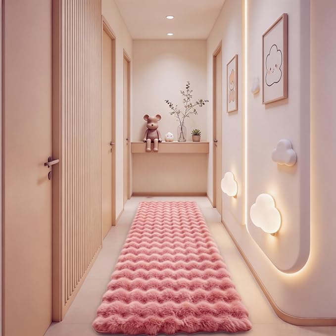 Dusty Rose Rabbit Plush Rug 2'x6', Fluffy Shaggy Area Rug - Image 2