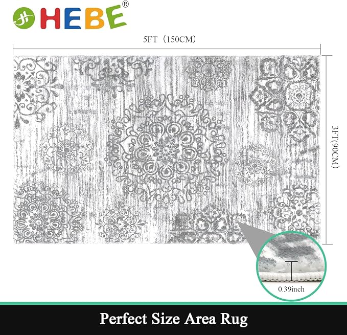 HEBE Area Rugs for Living Room 3'x5', Washable Non Slip Boho Entryway Rug - Image 2