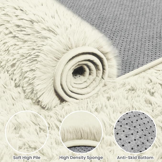 5x8 Area Rugs for Living Room: Soft Fluffy Shag Cream White Rugs for Bedroom - Image 6
