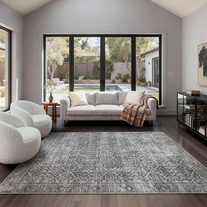Latte&Fog 6x9 Area Rugs for Living Room, Large Vintage Grey Washable Rug - Image 3