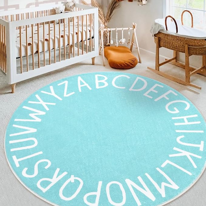 Topotdor Round Kids Play Rug Alphabet Nursery Area Rug Extra Large Soft - Image 9