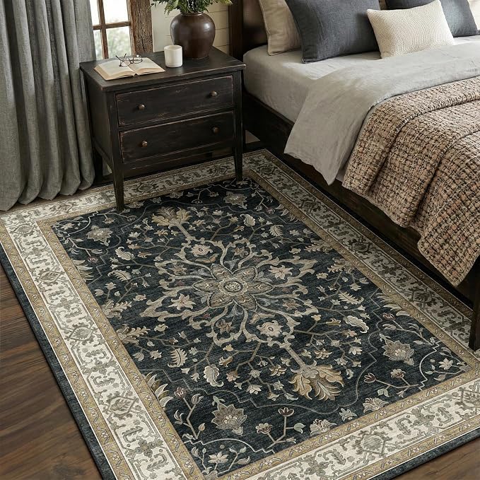 RELEANY Area Rugs 5'x7' Washable Non-Slip, Floral Vintage Distress Medallion - Image 2