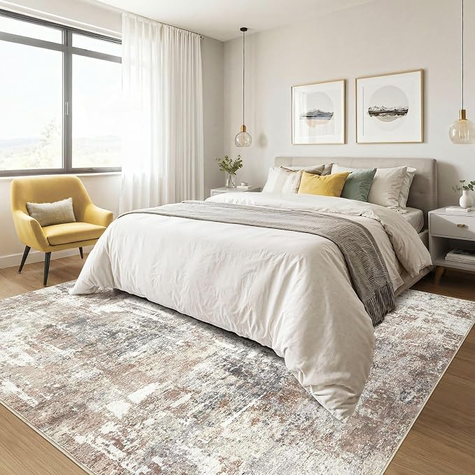 Square Rug 7x7 Living Room: Large Washable Abstract Modern Soft Area Rug Stain - Image 4