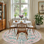 Round Area Rug for Living Room: 4 ft Floral Washable Circle Rug Soft Boho - Image 4