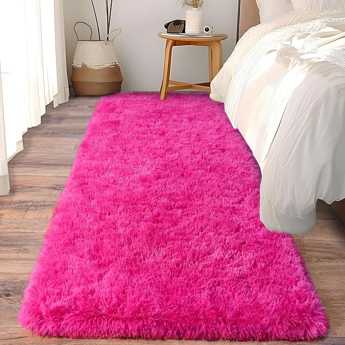Soft Shag Runner Rugs for Girls Bedroom, 2x6 Hot Pink Fluffy Throw Area Rug Non by Ailyei