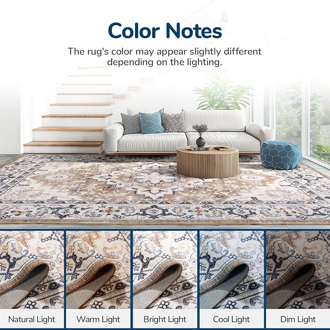 Lessymo 2 x 6 Runner Rug- Machine Washable Area Rugs Boho Faux Wool Low Pile - Image 9