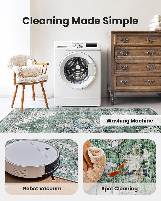 AMADA HOMEFURNISHING 9x12 Area Rug, Washable Low-Profile Large Area Rug - Image 4