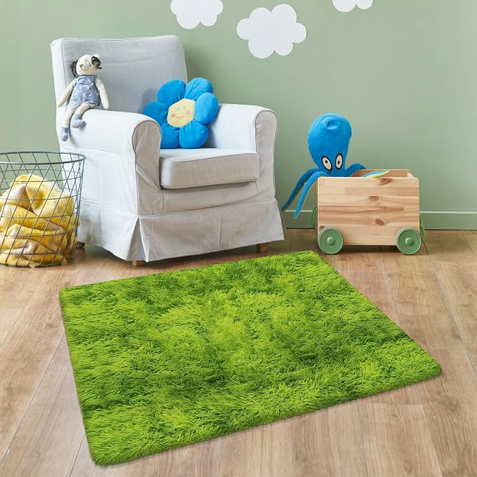 Soft Fluffy Tie Dyed Grass Green Shag Rug 2x3 Small Green Area Rug Carpet - Image 6
