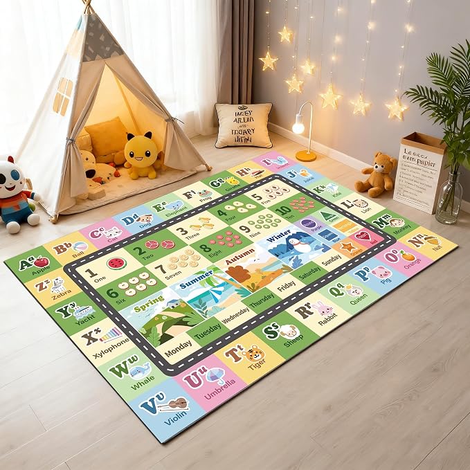 Kids ABC Rug for Playroom, Classroom Alphabet Area Carpet Playmat, Washable by SXHYSM