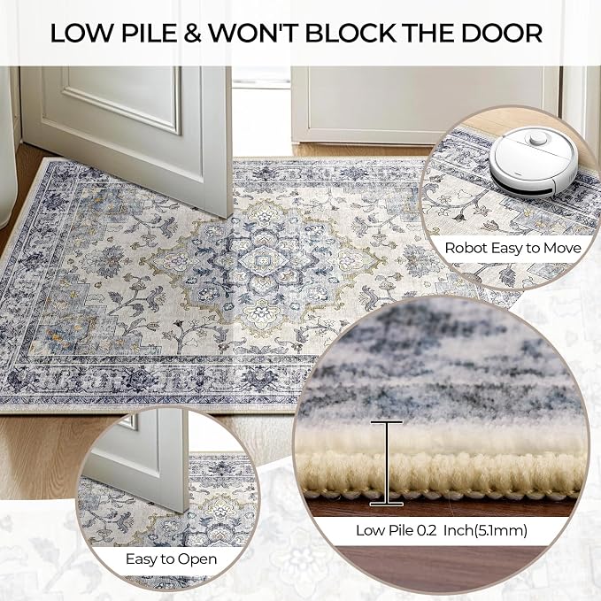 CAPALOCA Machine Washable Rugs Nursery Rug Sq5ft Cute Girl Non Slip Low Pile - Image 5