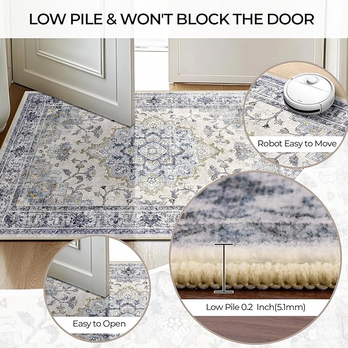 CAPALOCA Machine Washable Rugs Nursery Rug Sq6ft Cute Girl Non Slip Low Pile - Image 5