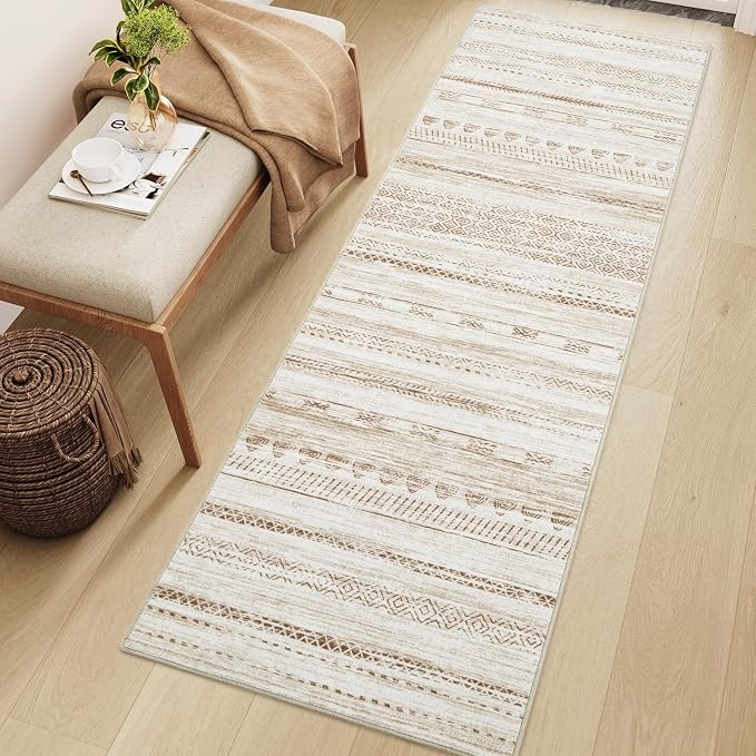 2x6 Runner Rug Machine Washable Non Slip Area Rug Distressed Neutral Moroccan by Tchdio