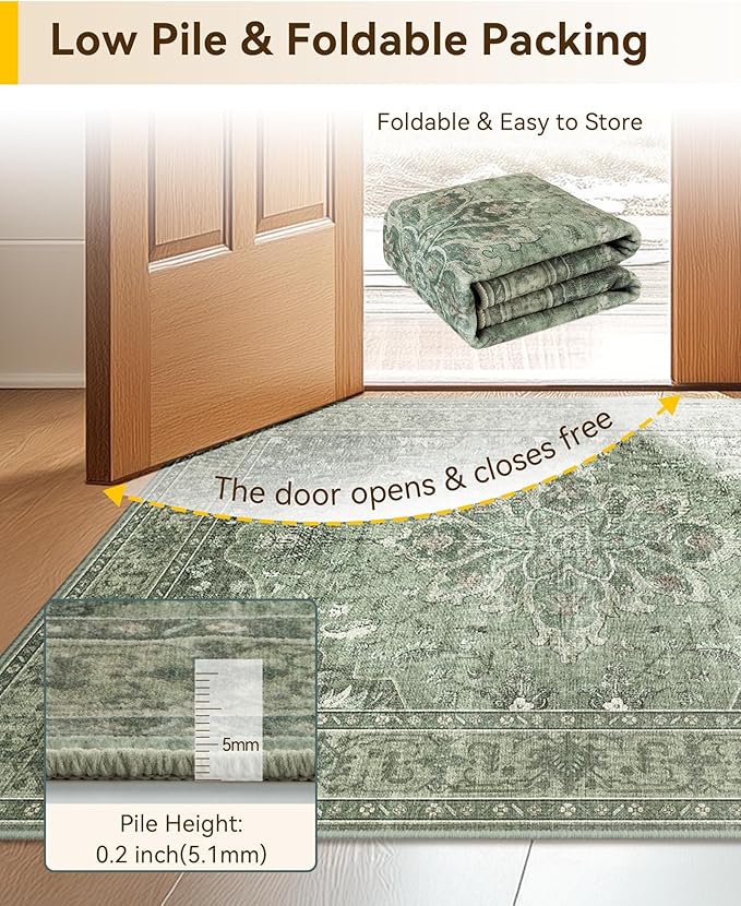 RELEANY Area Rugs 5'x7' Washable Non-Slip, Floral Vintage Distress Medallion - Image 5