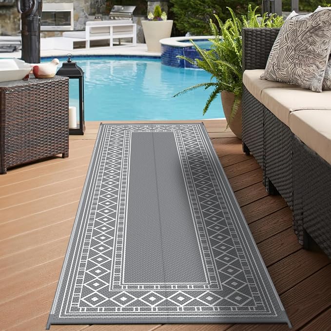 GENIMO Outdoor Rug Waterproof for Patio, 2.5'x8' Foldable Reversible Plastic - Image 3