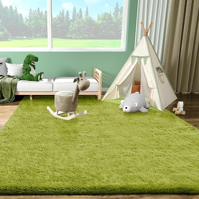 Ophanie Green Rugs for Living Room 5x8, Grass Shag Fluffy Large Fuzzy Plush - Image 5