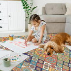 Colorful Mandala Floral Area Rug 5x7 Rust, Washable Large Rugs - Image 5