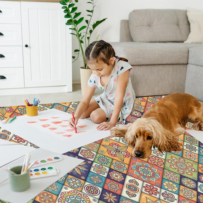 Colorful Mandala Floral Area Rug 5x7 Rust, Washable Large Rugs - Image 5
