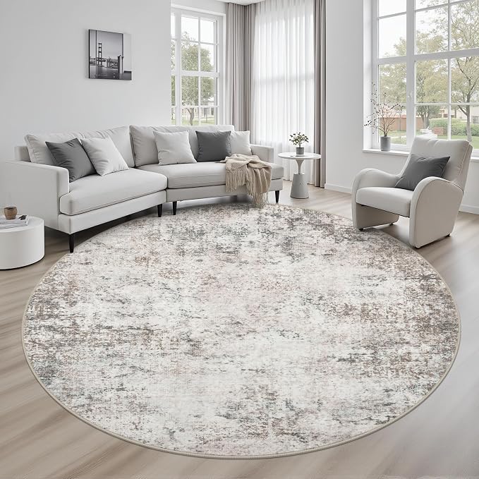 Round Area Rug for Living Room: 6 ft Washable Modern Abstract Soft Thin Rug by FXRHLP