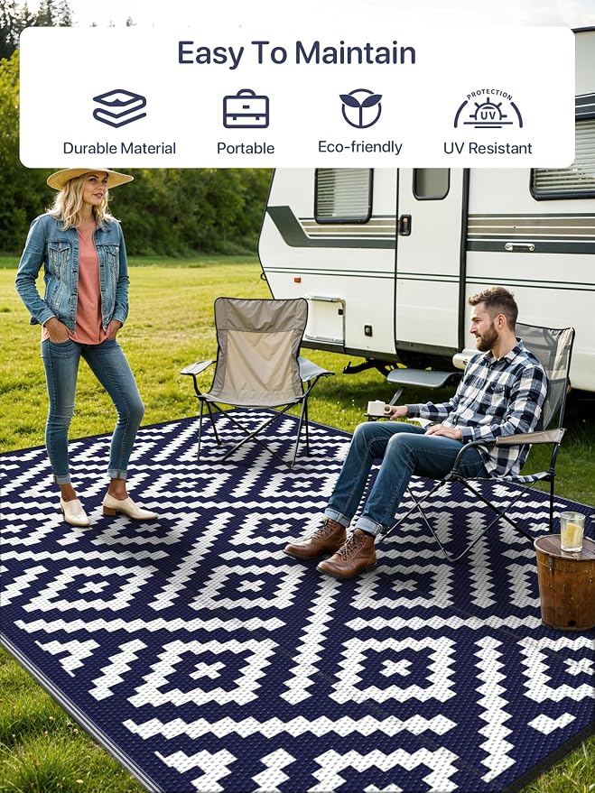 GENIMO Outdoor Rug for Patio Clearance, Reversible Plastic Camping Rugs - Image 3
