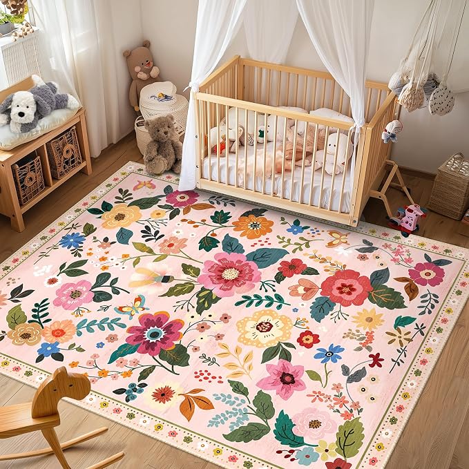 RELEANY Floral 5x8 Area Rugs Washable Print Boho Cute Carpet Non Slip Flower - Image 3