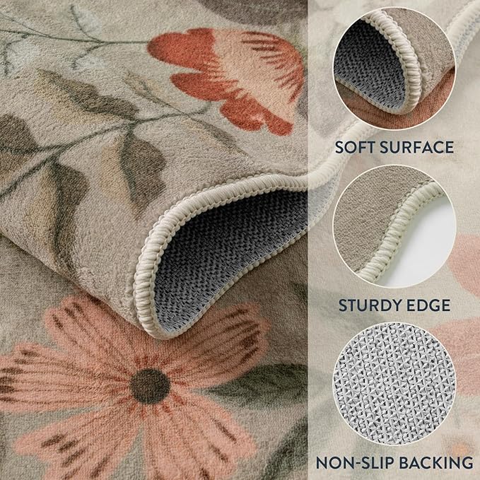 Lahome Floral Washable Rugs for Living Room, 5x7 Area Rugs Soft Non-Slip Stain - Image 6