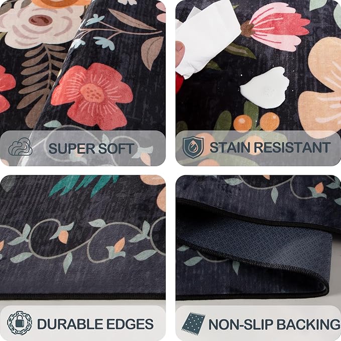 5x7 Area Rug, Floral Rugs for Living Room, Stain-Resistant Washable Bedroom Rug - Image 5