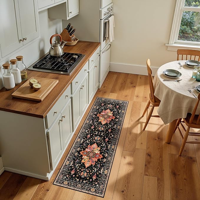 RELEANY Area Rugs Runner 2'x5' Washable Non-Slip, Floral Vintage Distress by RELEANY