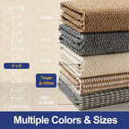 Faux Jute Area Rug 4'x6', Washable & Non-Slip, Taupe & White | 0.27" Low Pile - Image 6